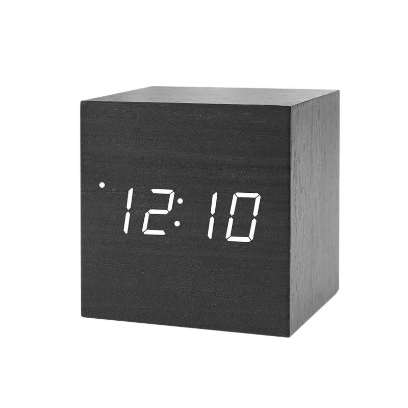 Digital Alarm Clock, Square - Black with White Numbers