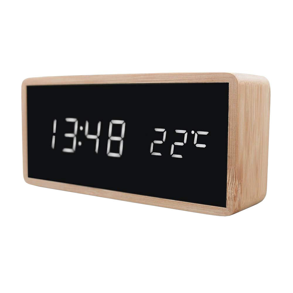 Digitalwecker mit Holzdesign - Weiß