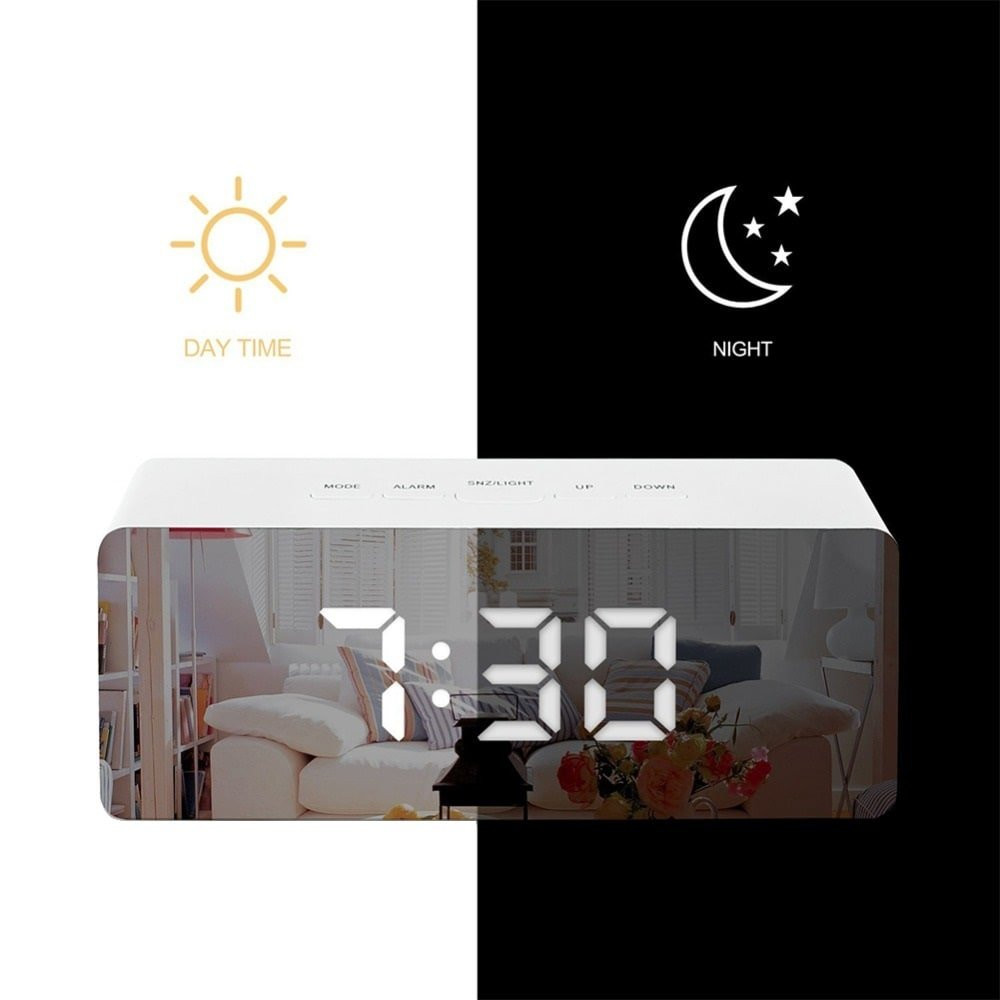 Digital Alarm Clock with Mirror - Black