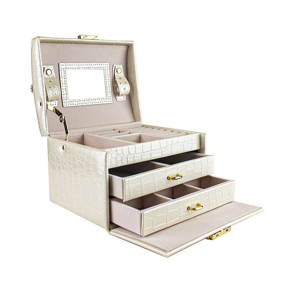 Jewelry Box, Crocodile Pattern - Beige