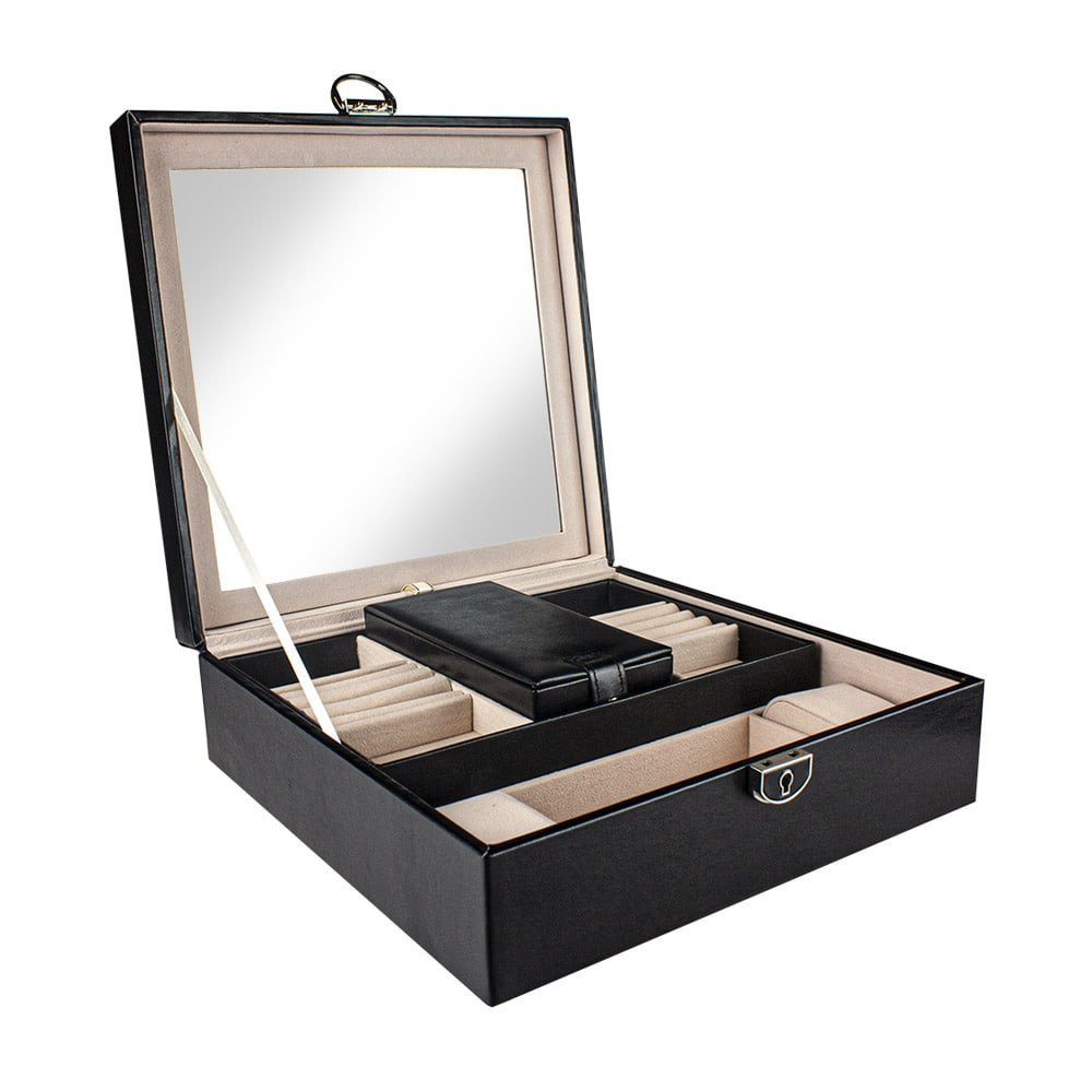 Gesteppte Schmuckschatulle mit Reisebox - Schwarz