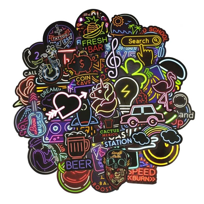 50x stickers, neon