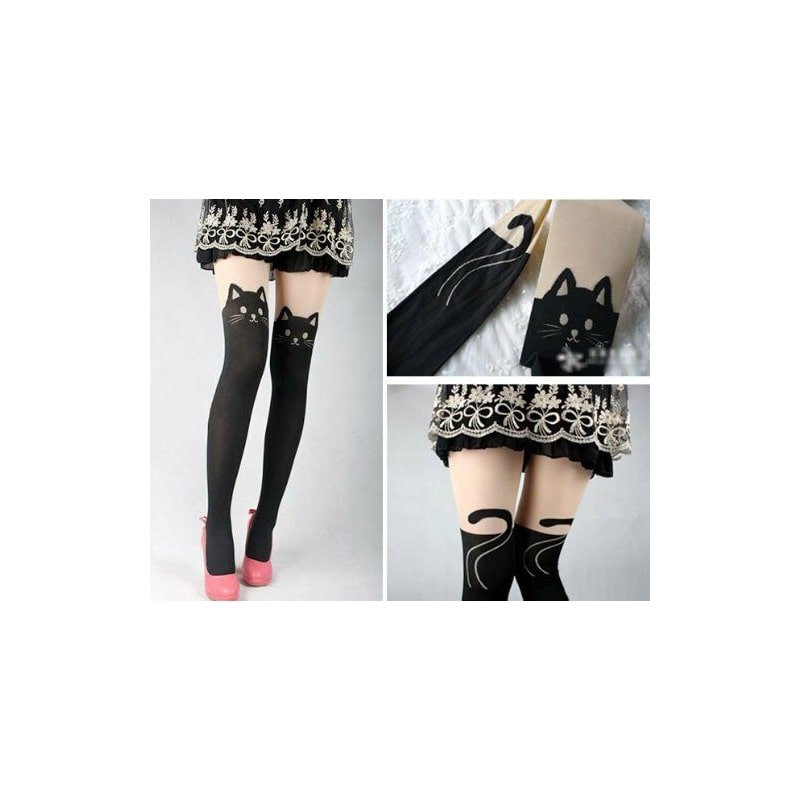 Collants avec motif chat, taille unique