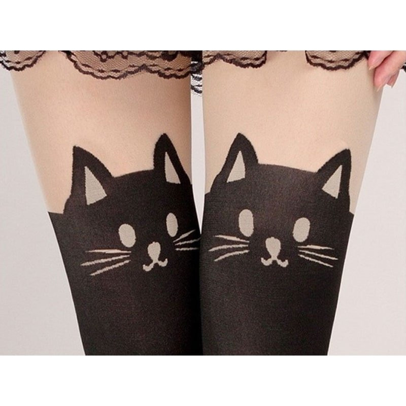 Collants avec motif chat, taille unique