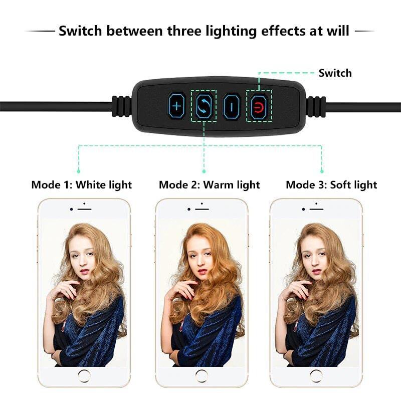 Selfie light / Ring light (26 cm), tripé e acessórios