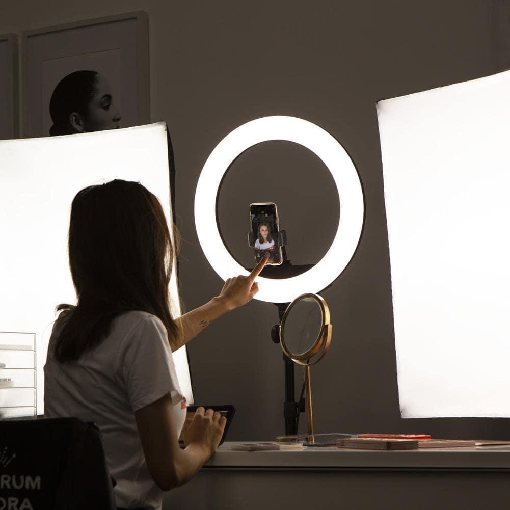 Selfie light / Ring light (26 cm), tripé e acessórios