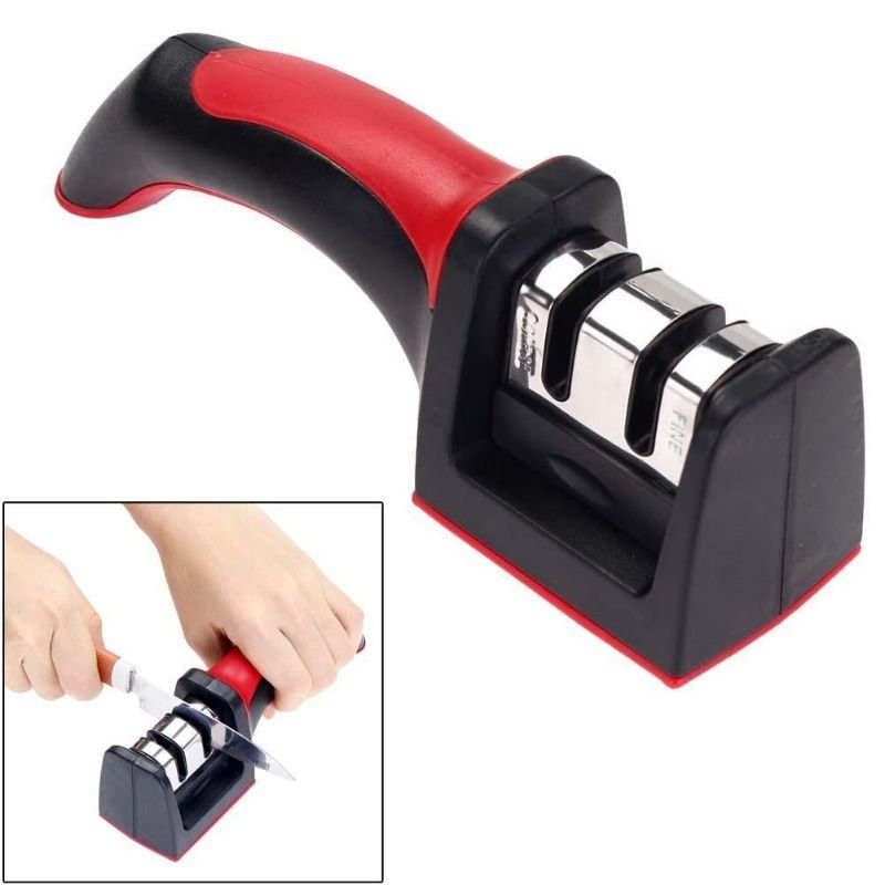 Ceramic knife sharpener with two slots
