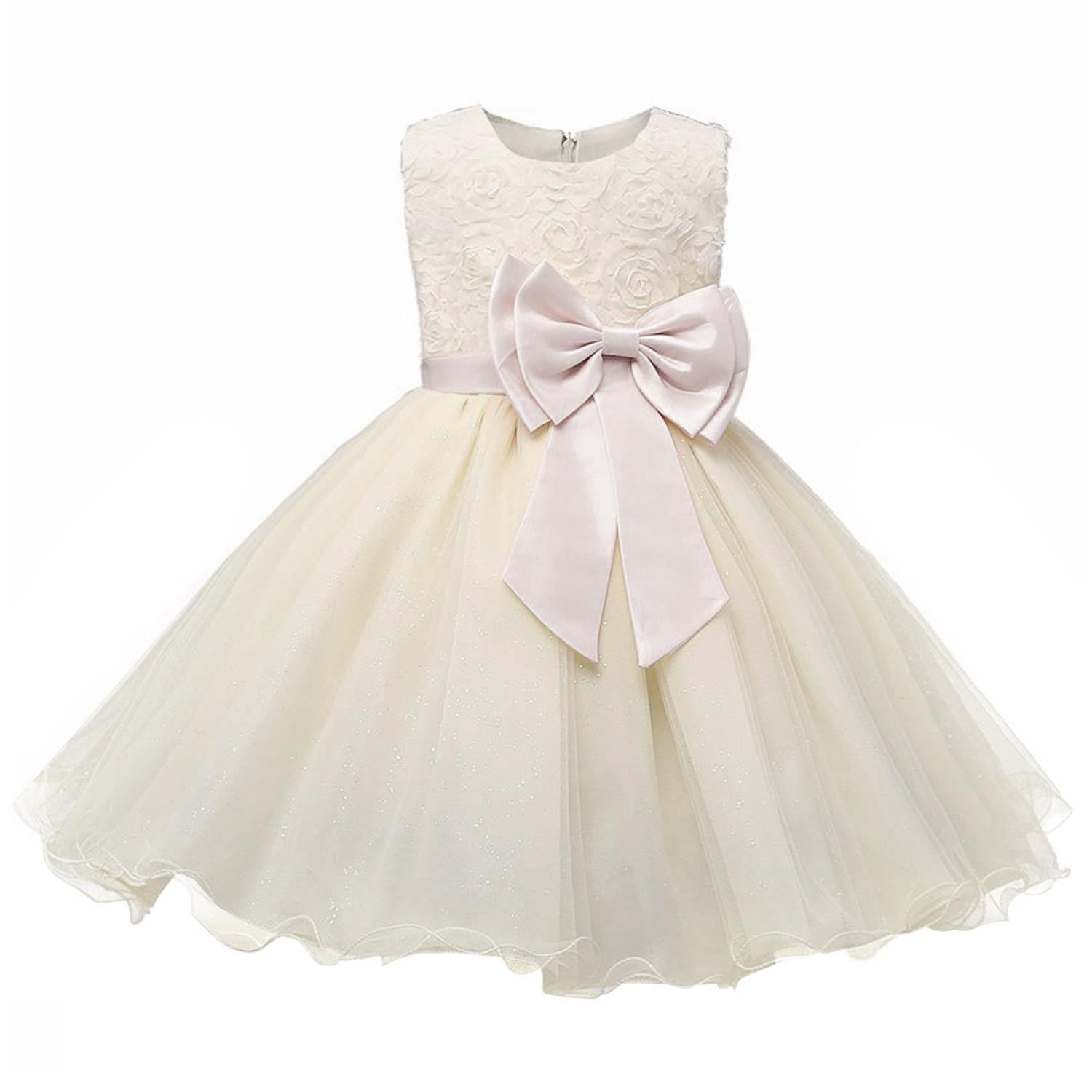 Robe de soirée avec nœud et fleurs - Beige