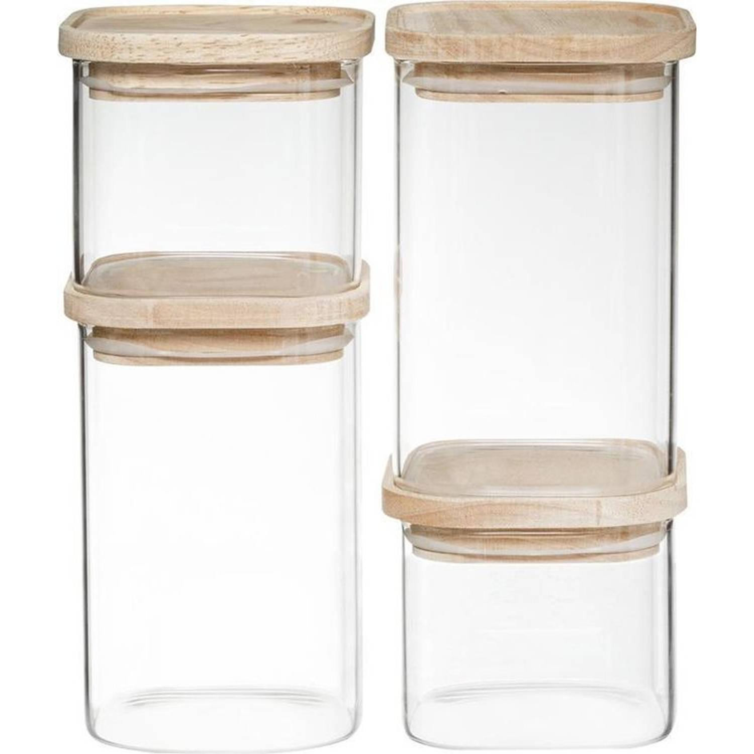 4 stackable glass jars with wooden lids