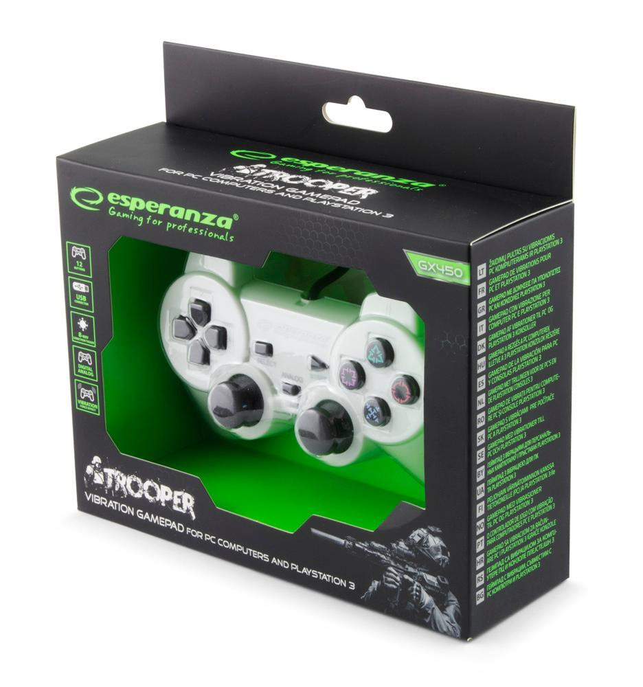 Esperanza - Controller a PC/PS3, cablato - Trooper - bianco