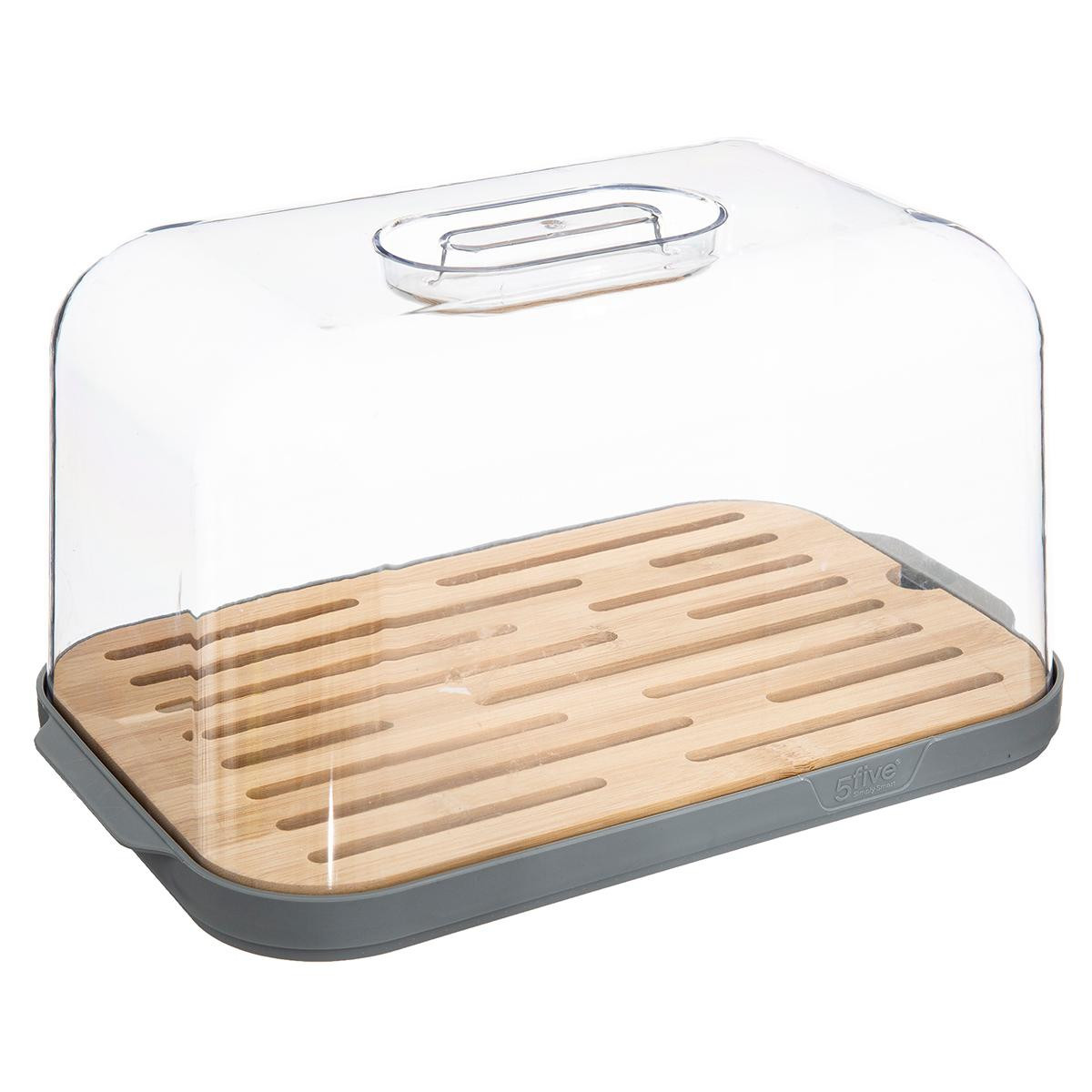 Plastic and bamboo bread box