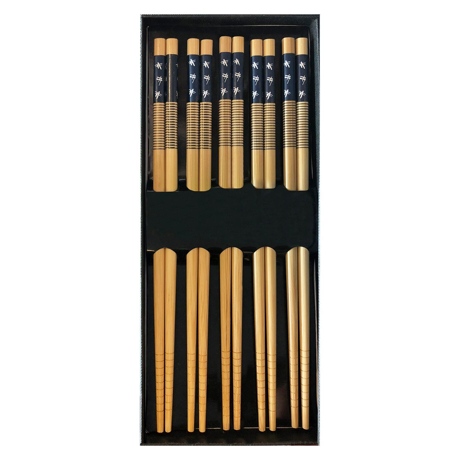 10x Eetstokjes in Bamboe - Blauw/Wit