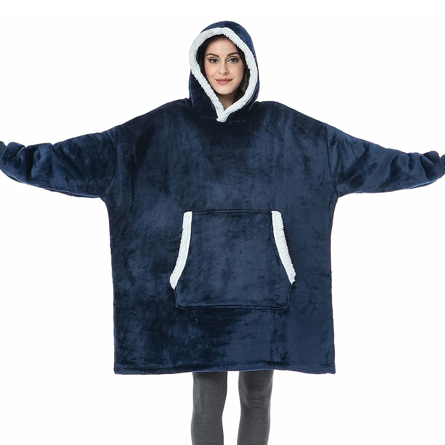 Felpa Con Cappuccio Accogliente, Oversize - Blu