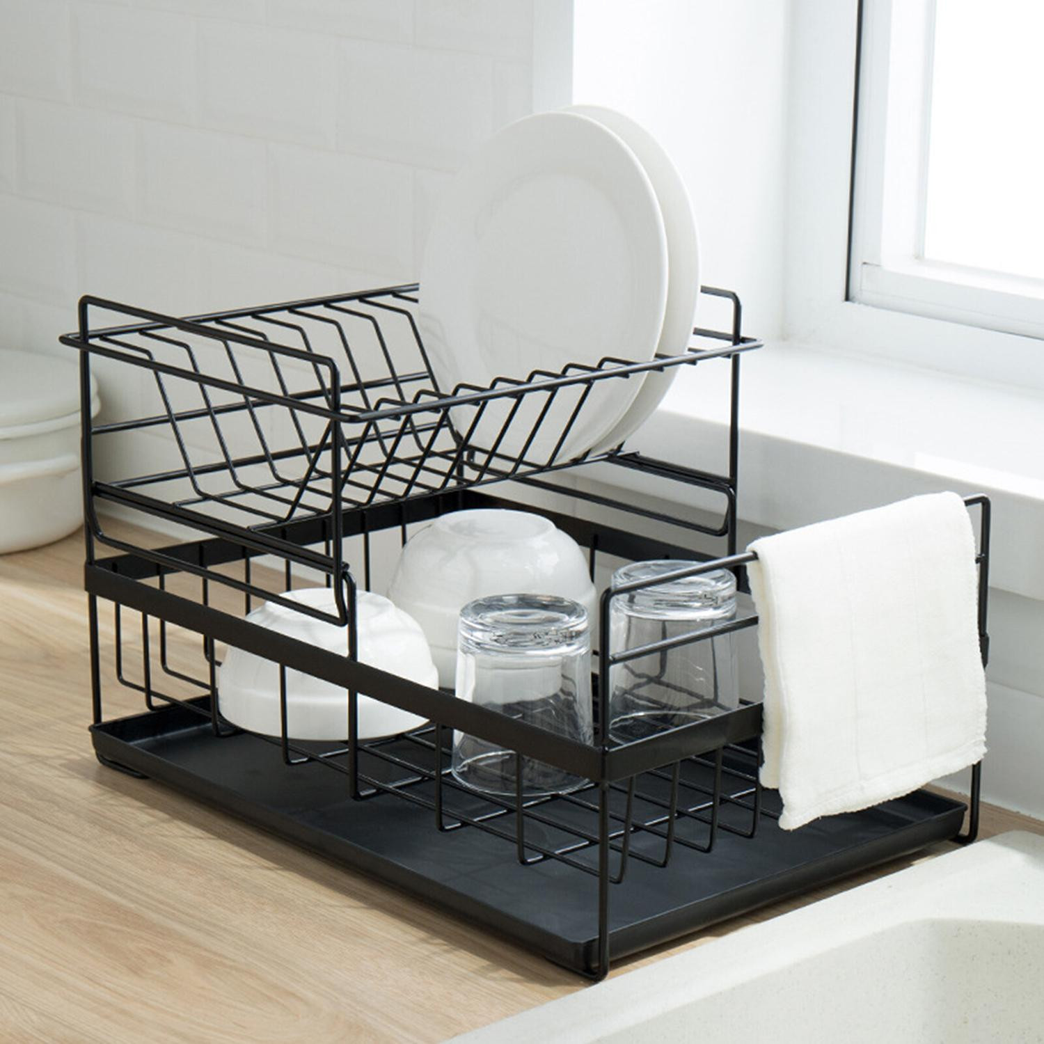 Scolapiatti a 2 livelli - Design Nero
